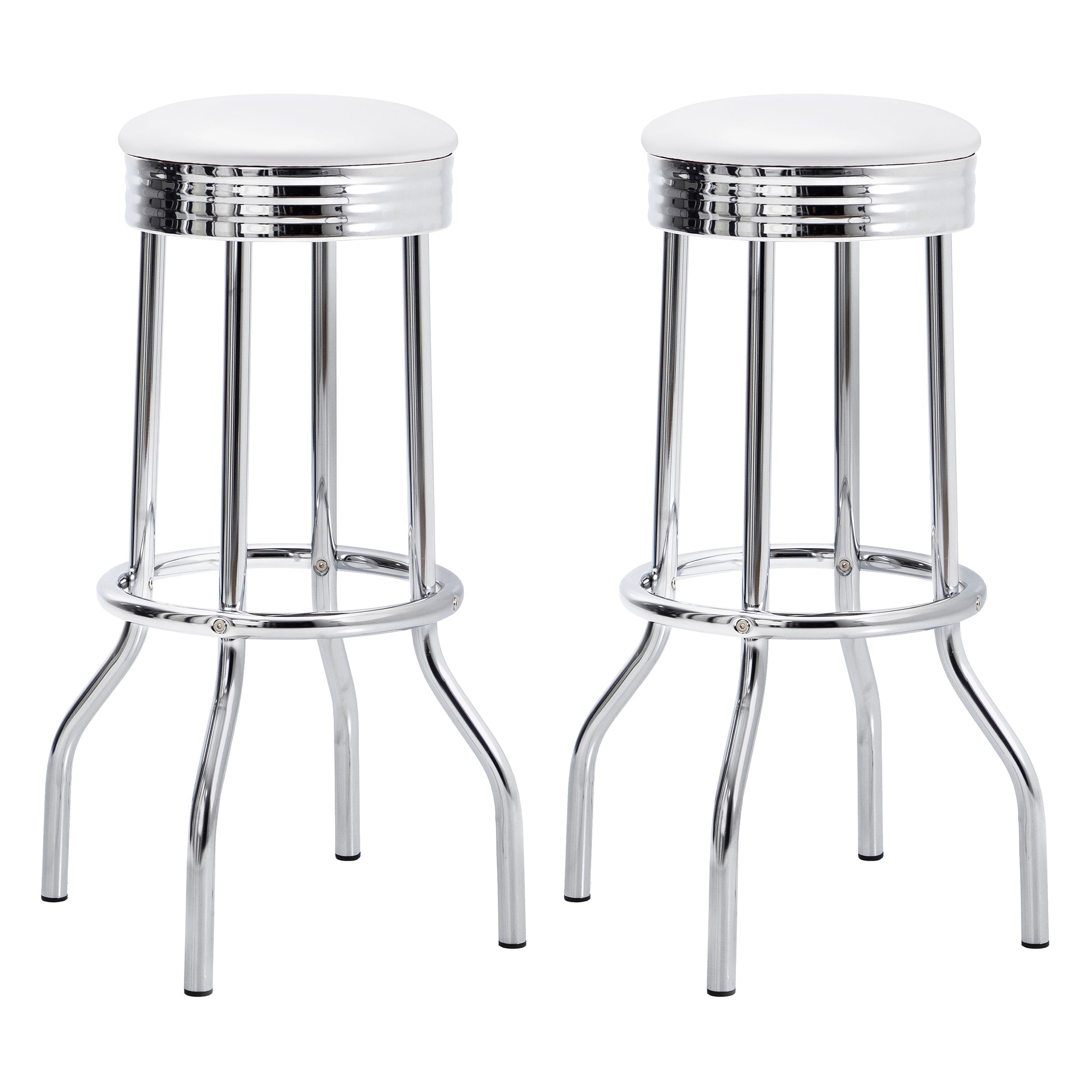 Retro Upholstered Metal Swivel Bar Stool (Set of 2)