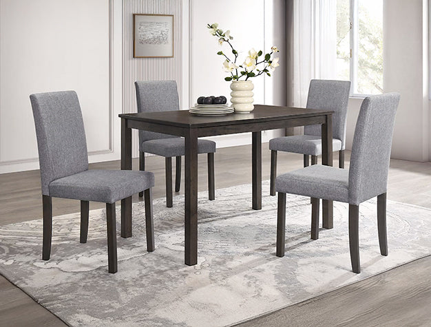 Melshire Dark Wood Dining Set — Table & Gray Chairs