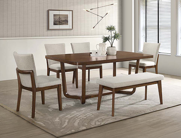 Salerno Mid-Century Dining Set — Table, Chairs & Bench