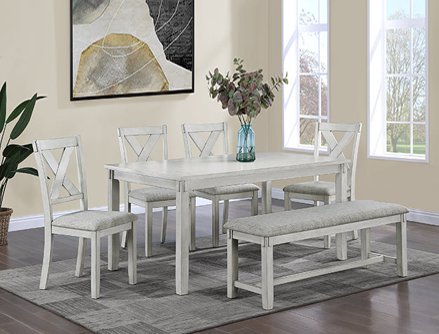 Clara Driftwood Dining Set — Table, X-Back Chairs & Bench