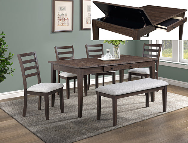 Wagner Dining Set — Storage Table, Ladder-Back Chairs & Bench