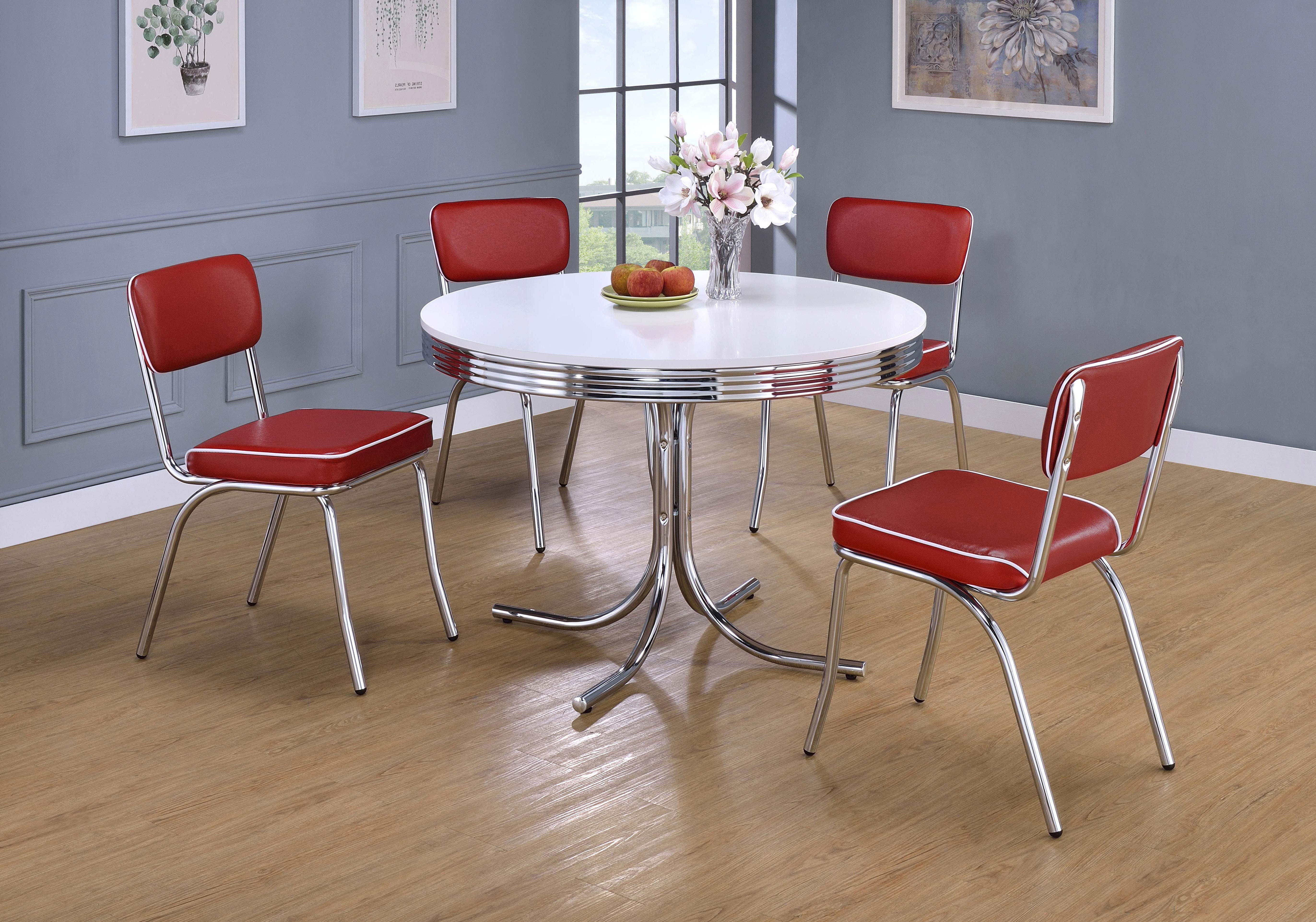 Retro Round Dining Set Glossy White and Black