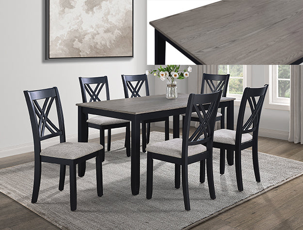 Eloise Light Grey Dinette Set — 7-Piece, Cross-Back Chairs