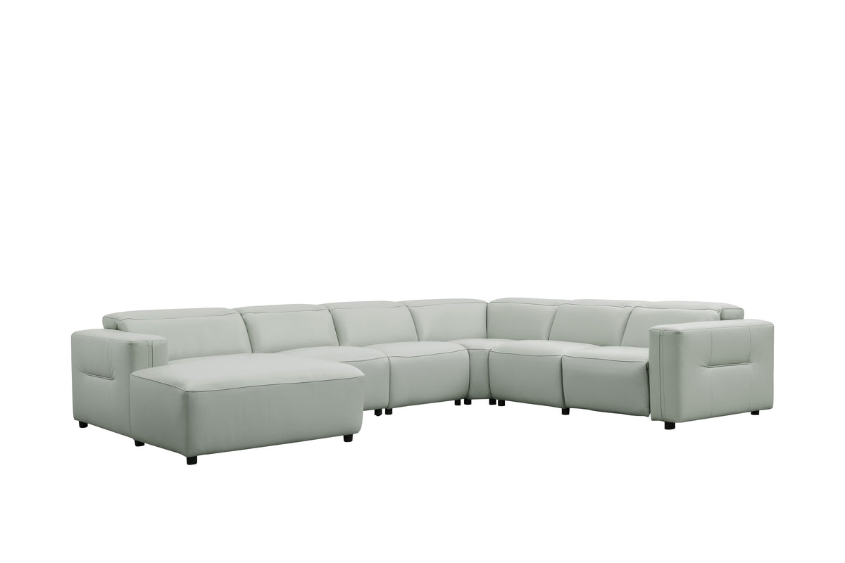 Noel Grey Italian Leather Sectional — Power Recline and Chaise