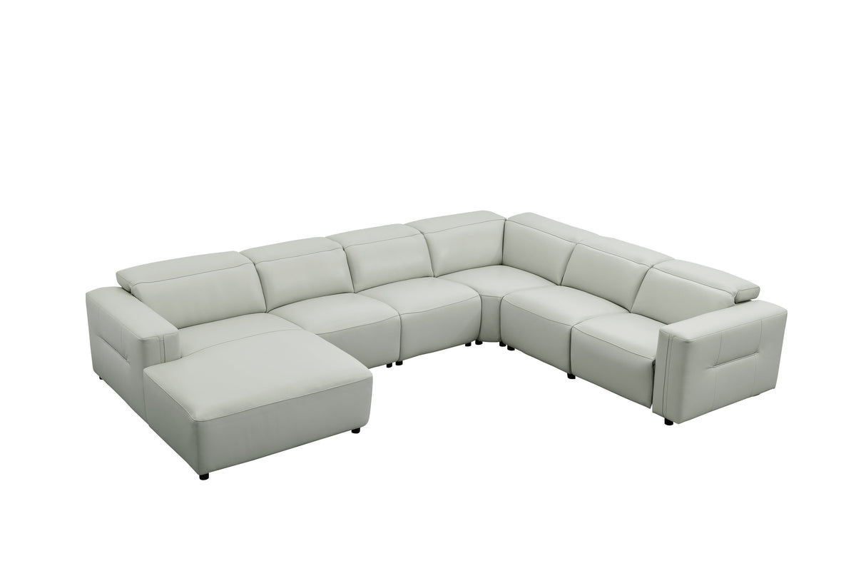 Noel Grey Italian Leather Sectional — Power Recline and Chaise