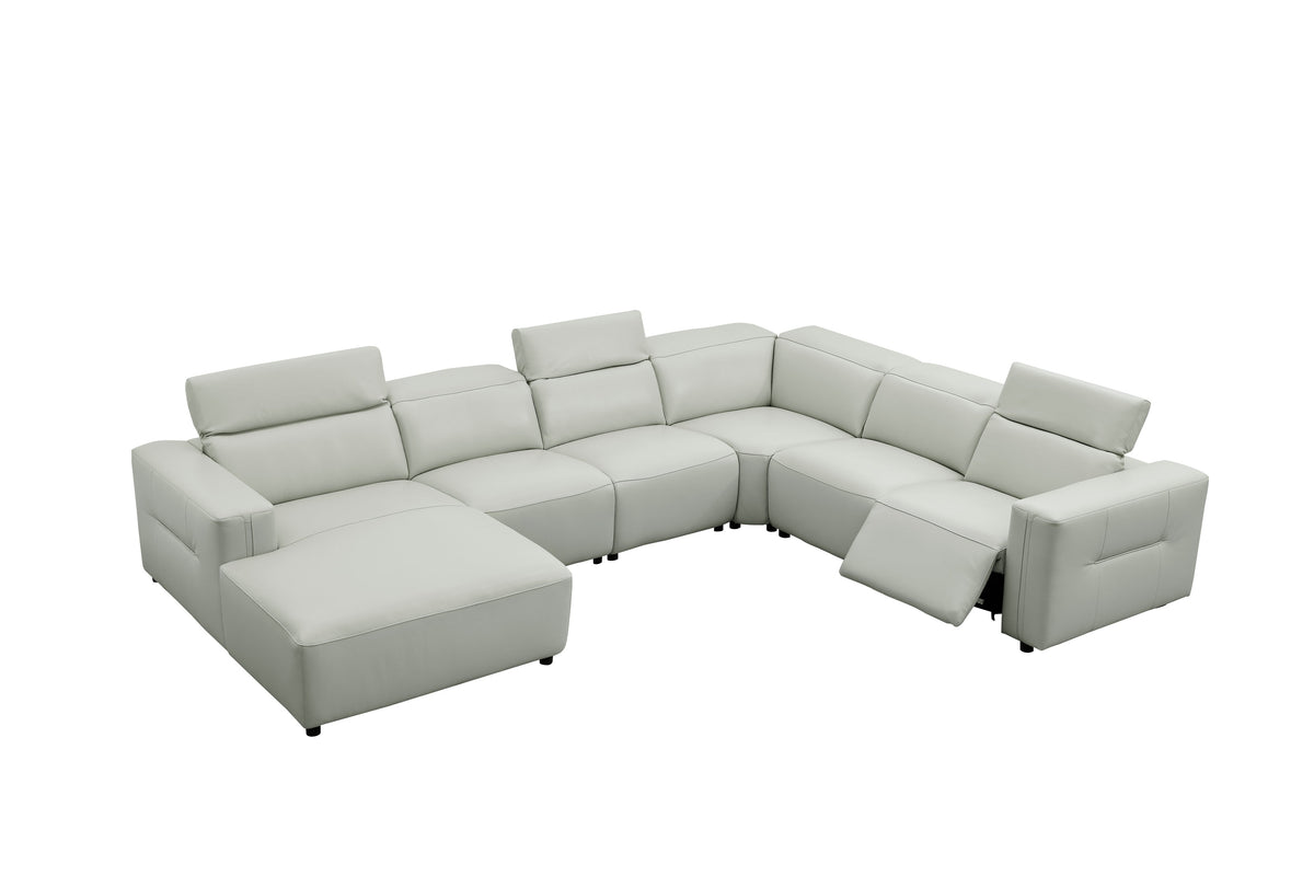 Noel Grey Italian Leather Sectional — Power Recline and Chaise