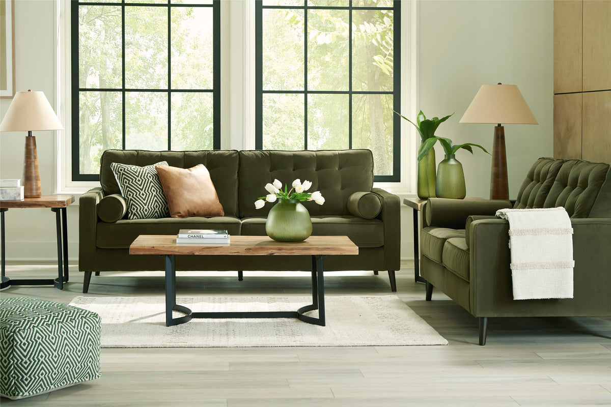 Reveon Lakes Olive Velvet Sofa & Loveseat Set — Button Tufting