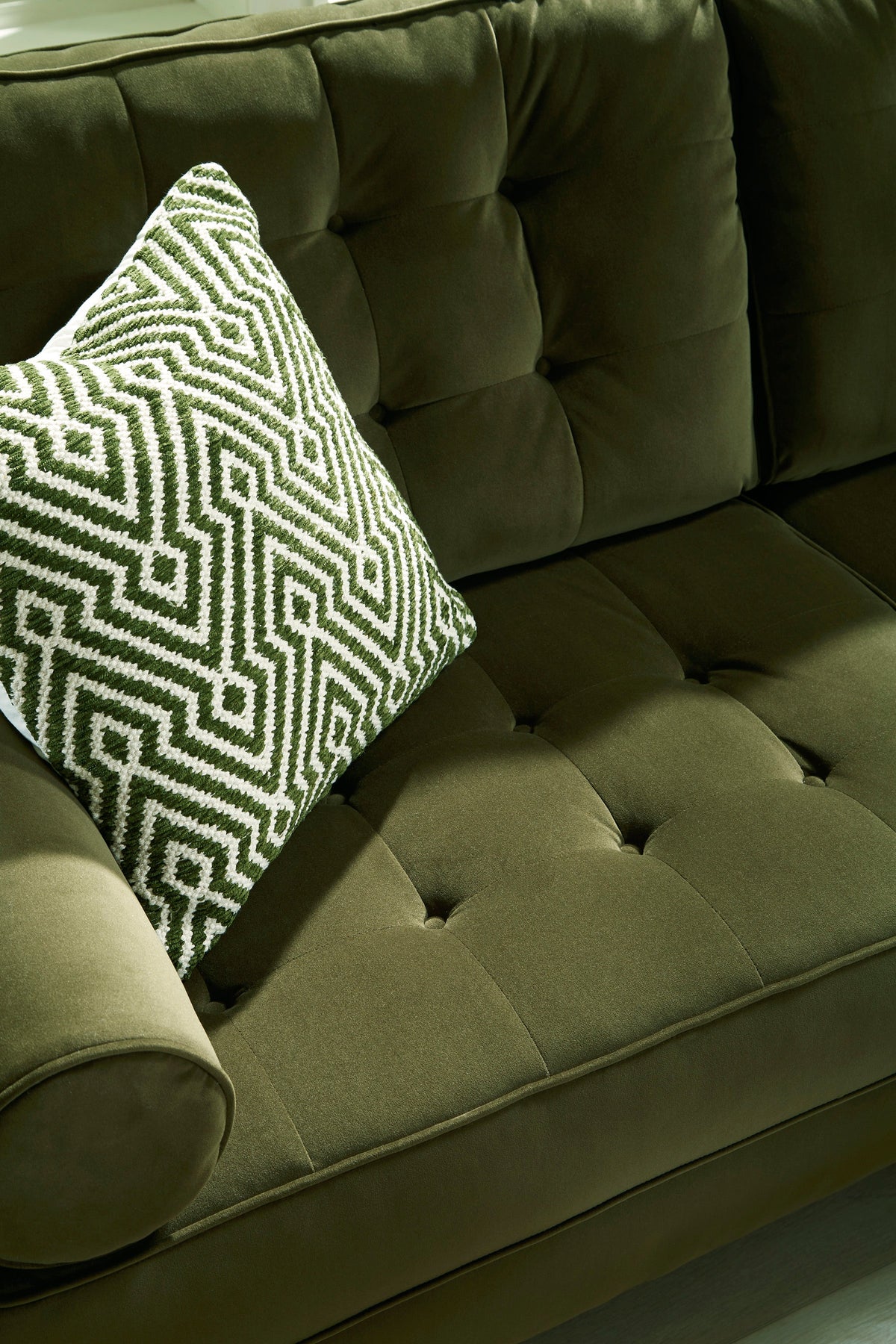 Reveon Lakes Olive Velvet Sofa & Loveseat Set — Button Tufting