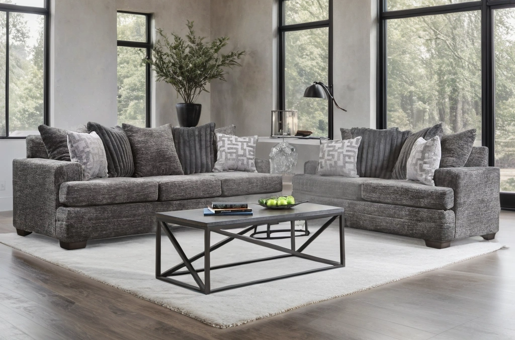 2675-07 Charcoal Sofa & Loveseat Set — Matching 2-Piece