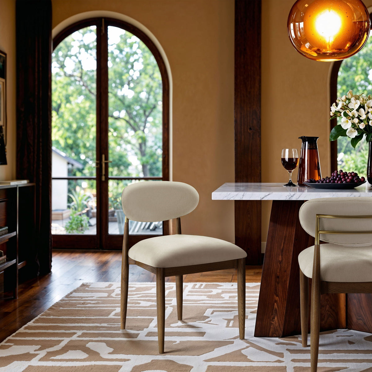 Riccio - Fabric Dining Side Chair (Set of 2) with Walnut Frame