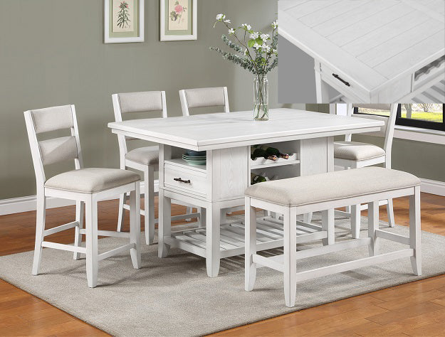 Wendy Counter Height Dining Set — Storage Table, Chairs & Bench