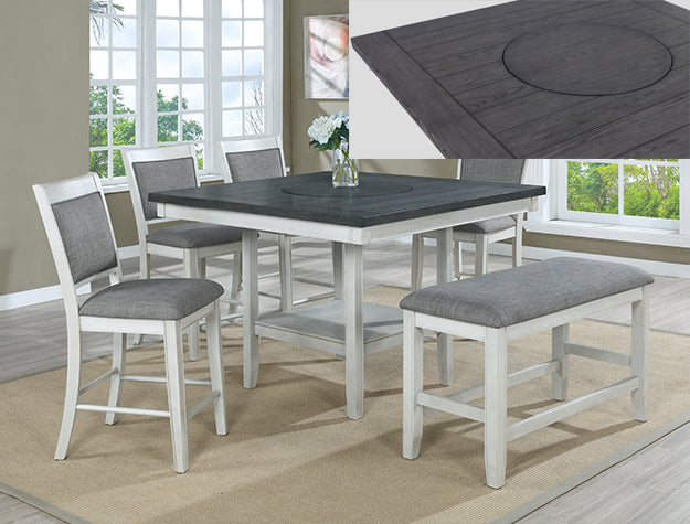 Fulton Chalk Grey Counter Height Set — Table with Turntable