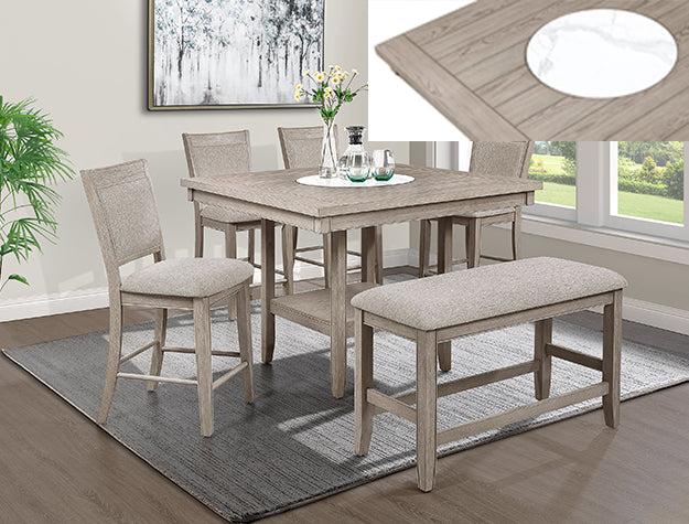 Fulton White Oak Counter Height Set — Table with Marble Turntable