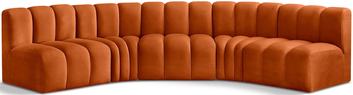 Arc Velvet Modular Sectional — 5-Piece U-Shaped Sectional — Cognac