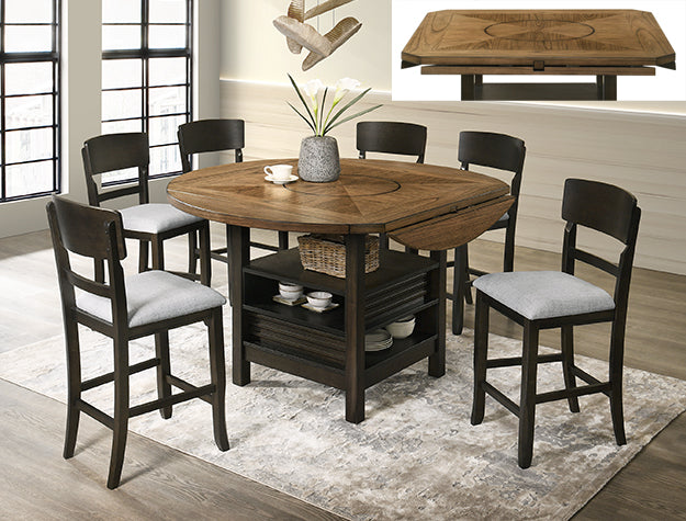 Oakly Counter Height Dining Set — Lazy Susan Table & Chairs