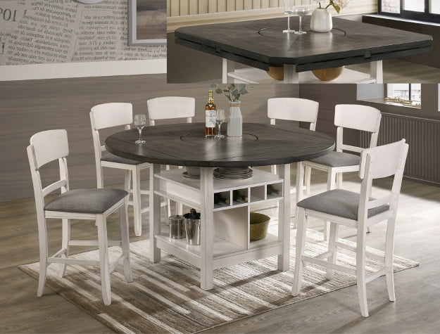 Conner Chalk Grey Counter Height Dining Set — Lazy Susan Table