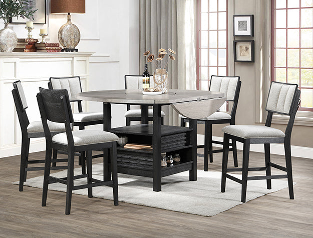 Cline Light Grey Counter Height Dining Set — Wood Veneer Table