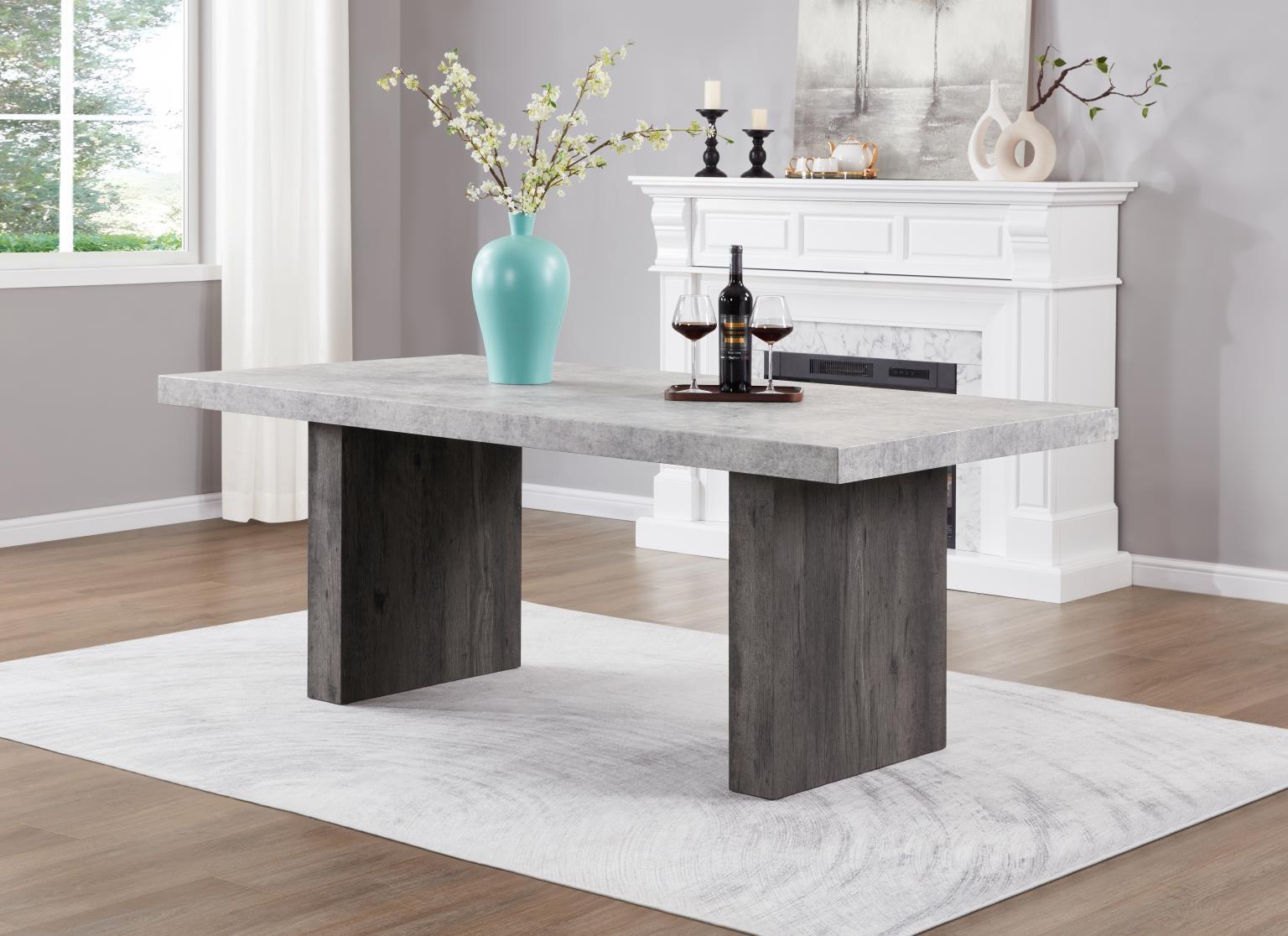 D149 Gray 3D Faux Paper Marble Dining Table — 78-Inch Wide