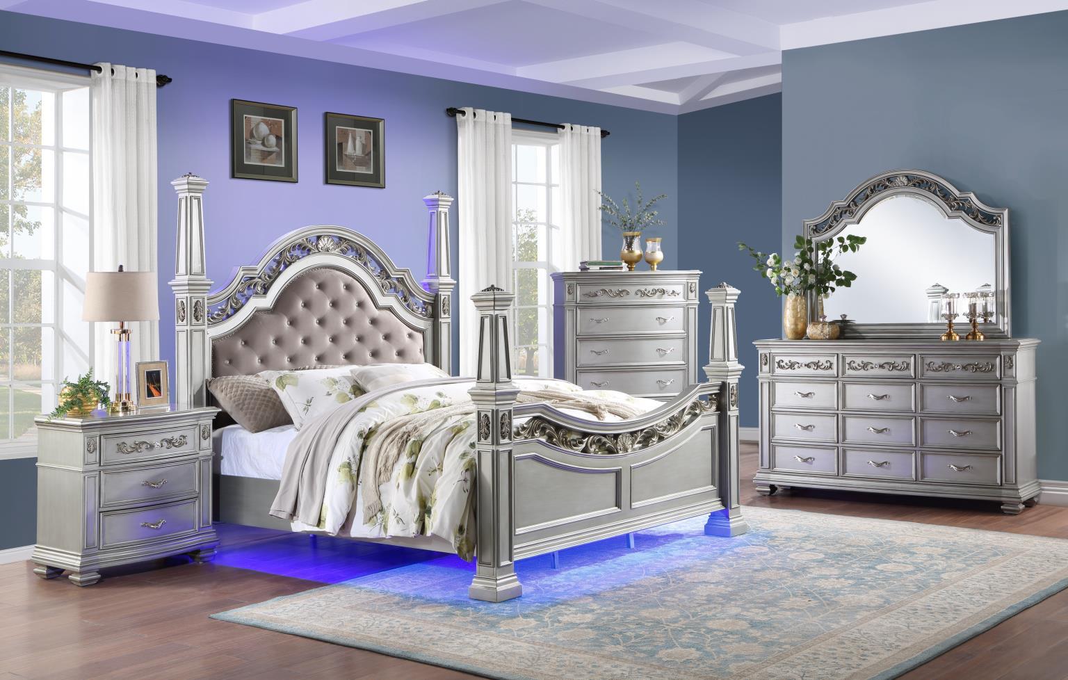 B062 Metallic Shimmer Silver Dresser — 68-Inch Wide