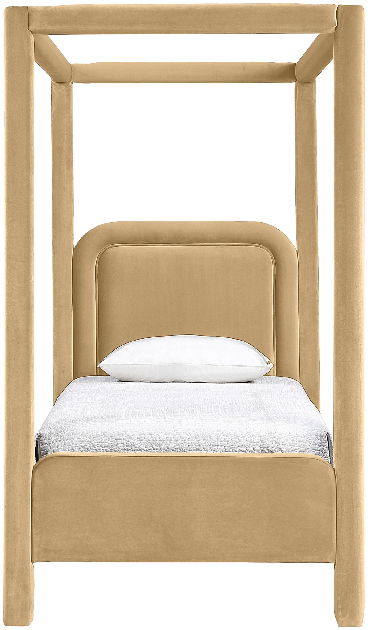 Salina Velvet Upholstered Canopy Bed — 10 Colors, Twin to King