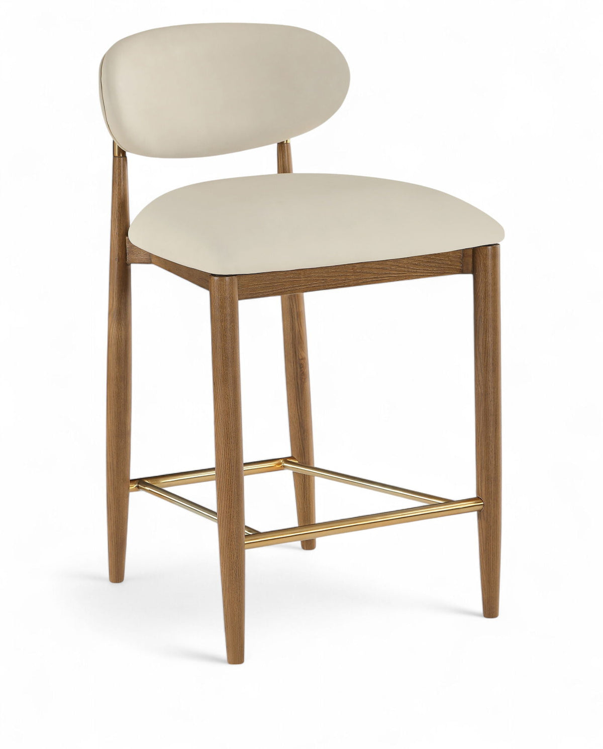 Riccio Vegan Leather Counter Stool with Walnut & Gold Frame
