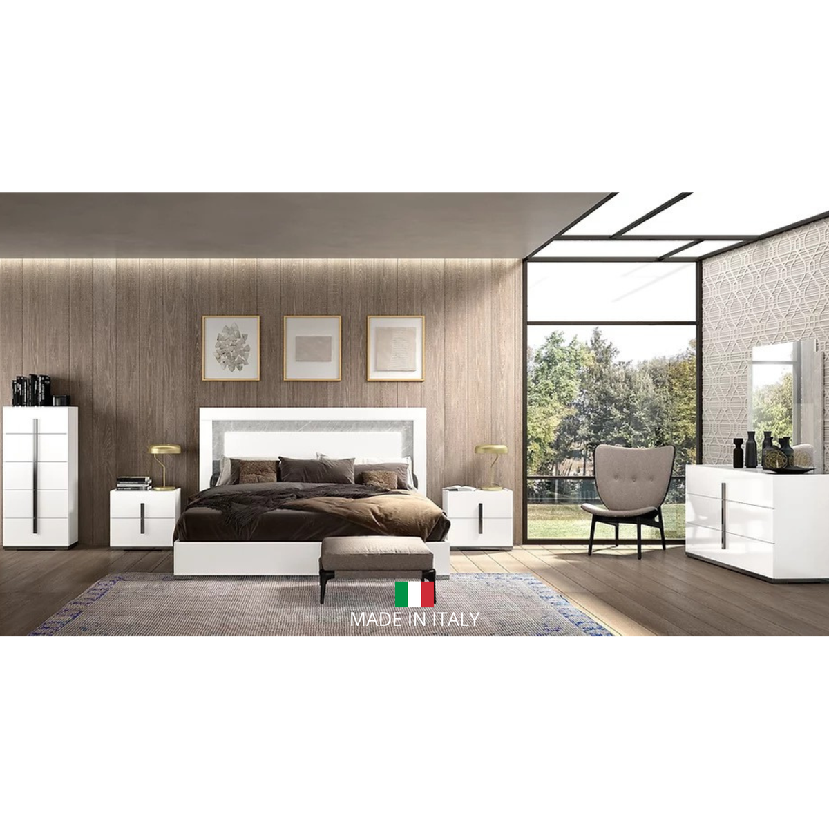Mara White High Gloss Bedroom Set — LED Headboard