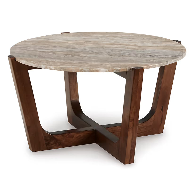 Tanidore Warm Brown Mango Wood Coffee Table Set — Marble Top