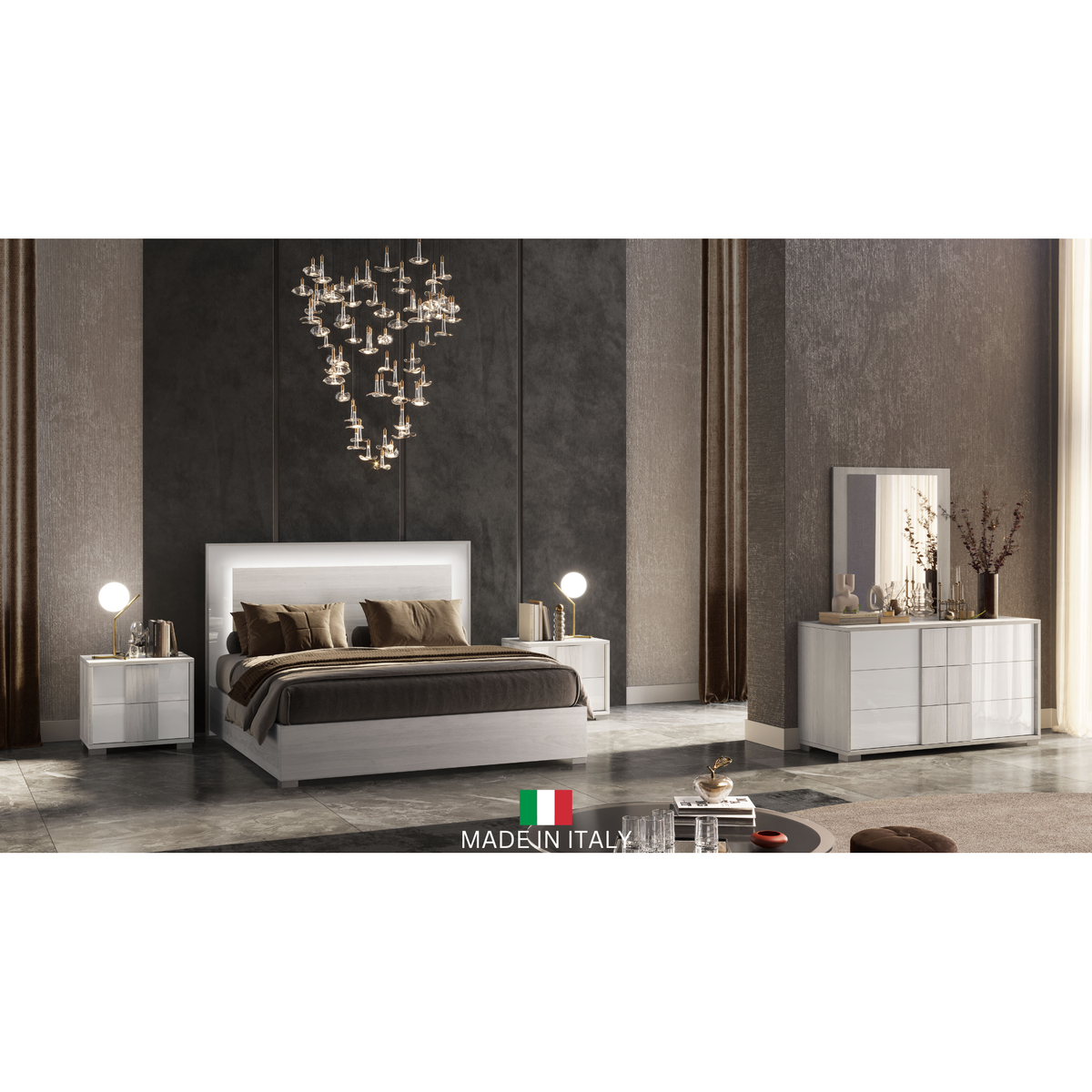 Tower White Bedroom Set — Italian Made with LED Bed