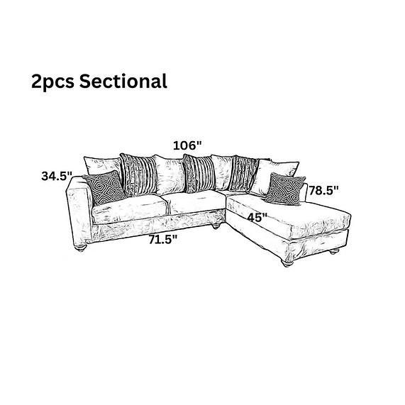 Zander Grey Fabric 2-Piece Sectional