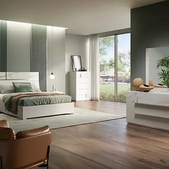 Sunset III White High Gloss Bedroom Set — Soft-Close Drawers