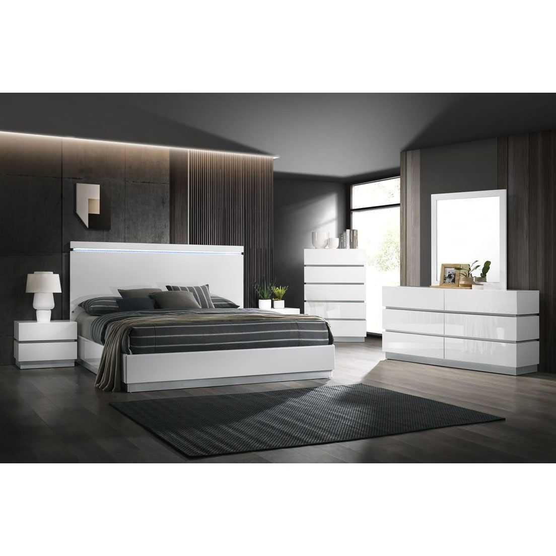 Florence White Bedroom Set — LED Headboard