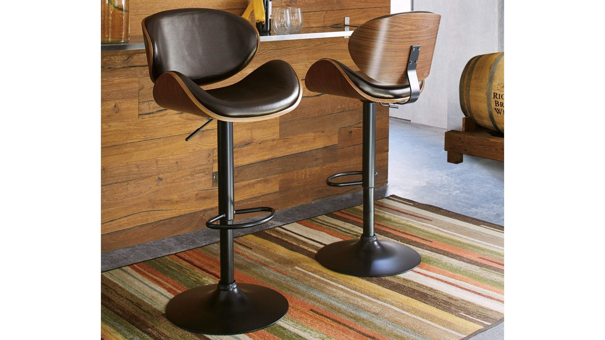 Bellatier Brown Faux Leather Barstool — Swivel Seat