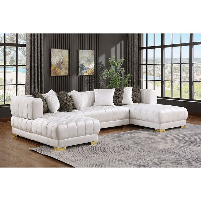 Dasha Velvet Sectional — Gold Legs & Accent Pillows