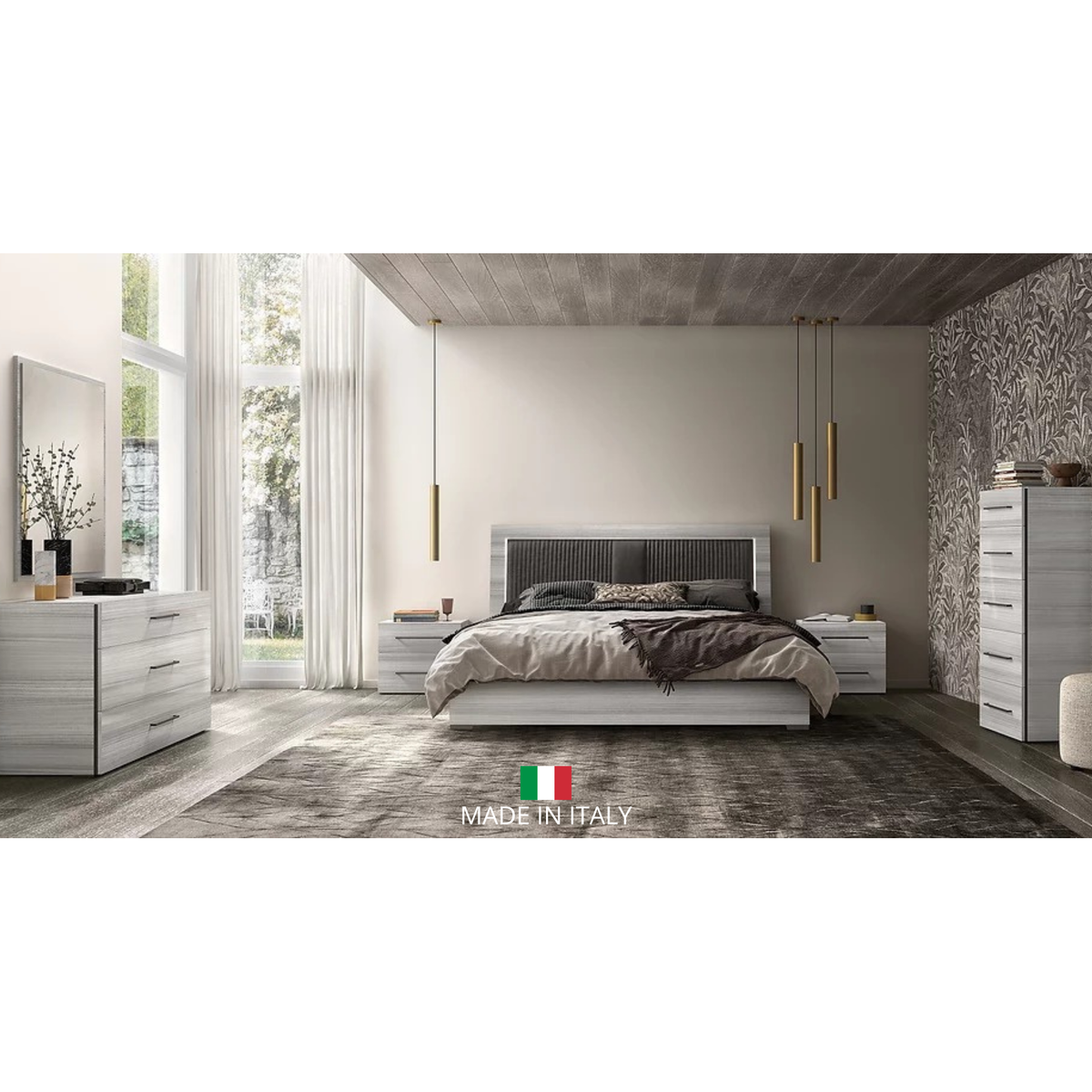 Mia Upholstered Bedroom Set — LED Bed