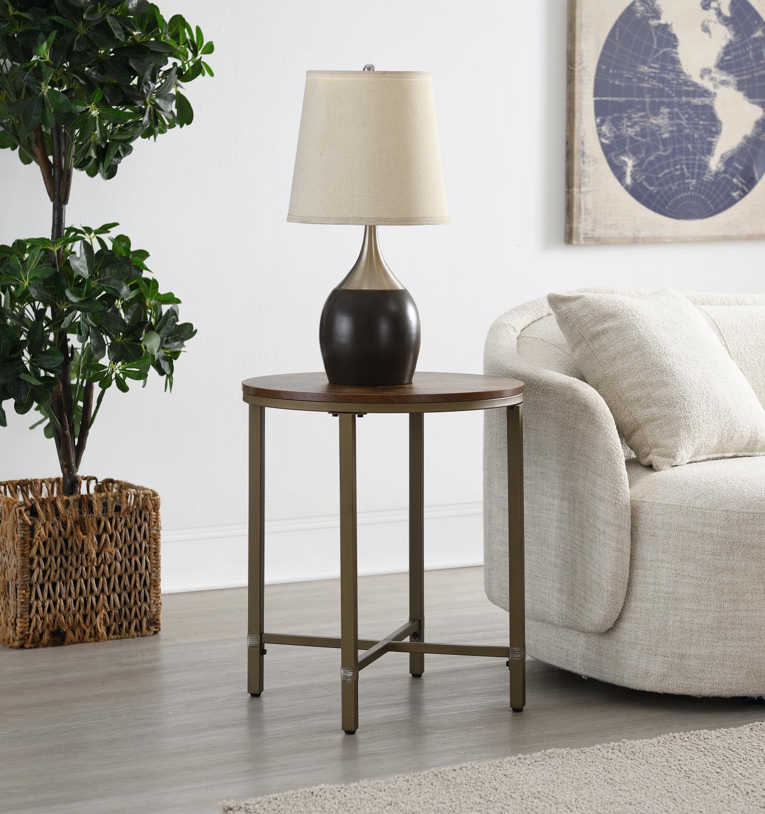 T330 Dark Brown Round Coffee Table & 2 End Tables