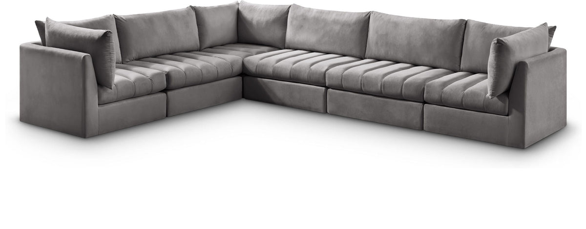Jacob Velvet Modular Sectional — 6-Piece Sectional — Grey