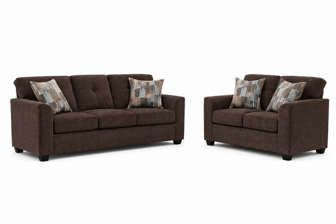 Washington 3000 Chocolate Sofa & Loveseat — Apartment-Friendly Size