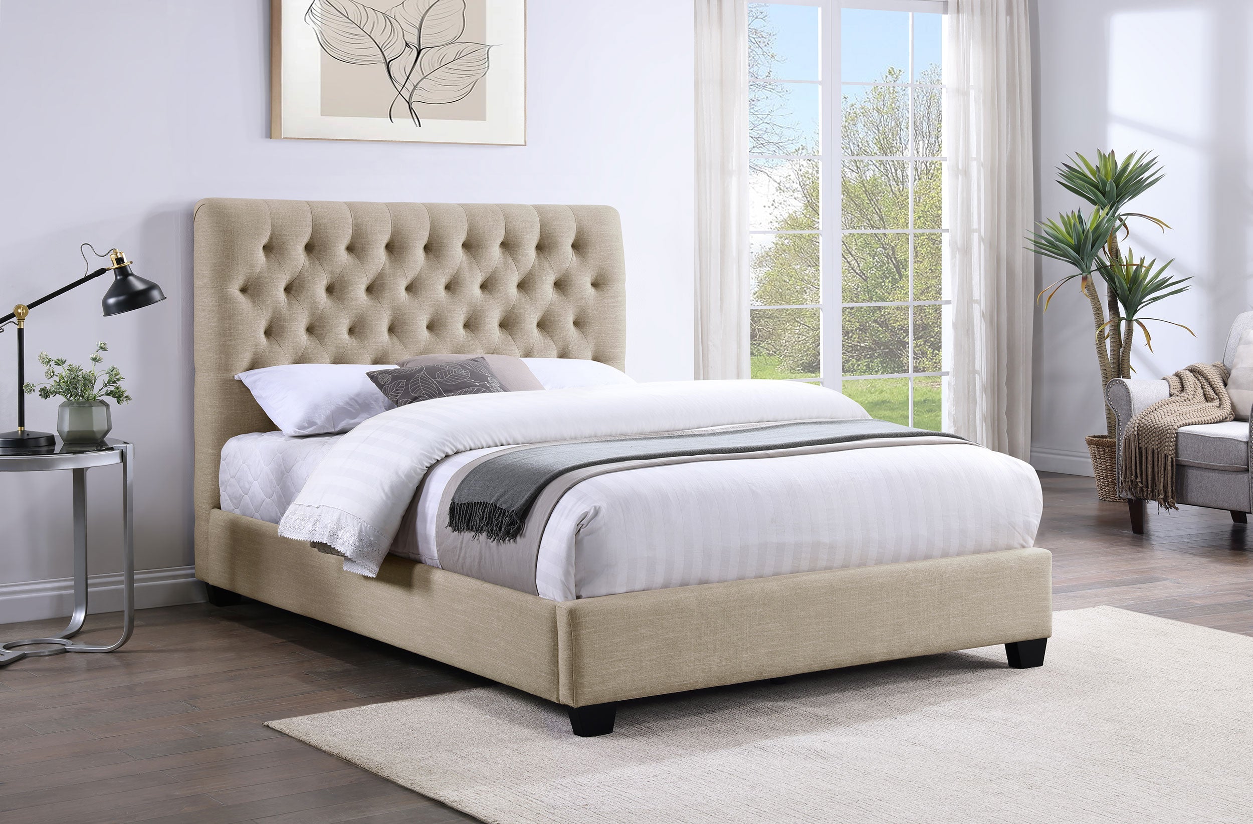 Chloe Tufted Upholstered Bed Oatmeal