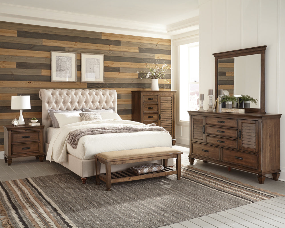 Devon Upholstered Bedroom Set Beige and Burnished Oak