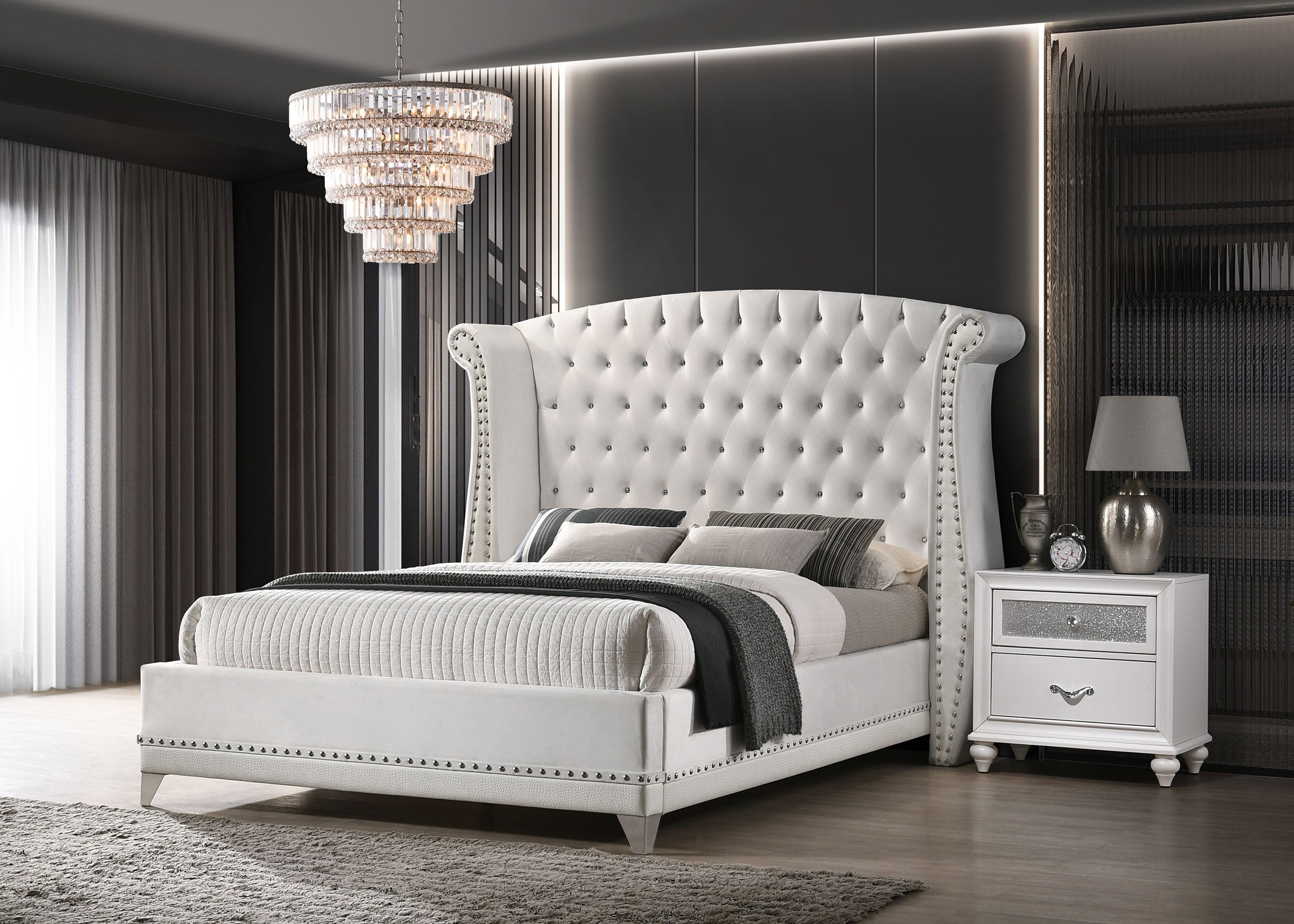 Barzini Wingback Tufted Bed White