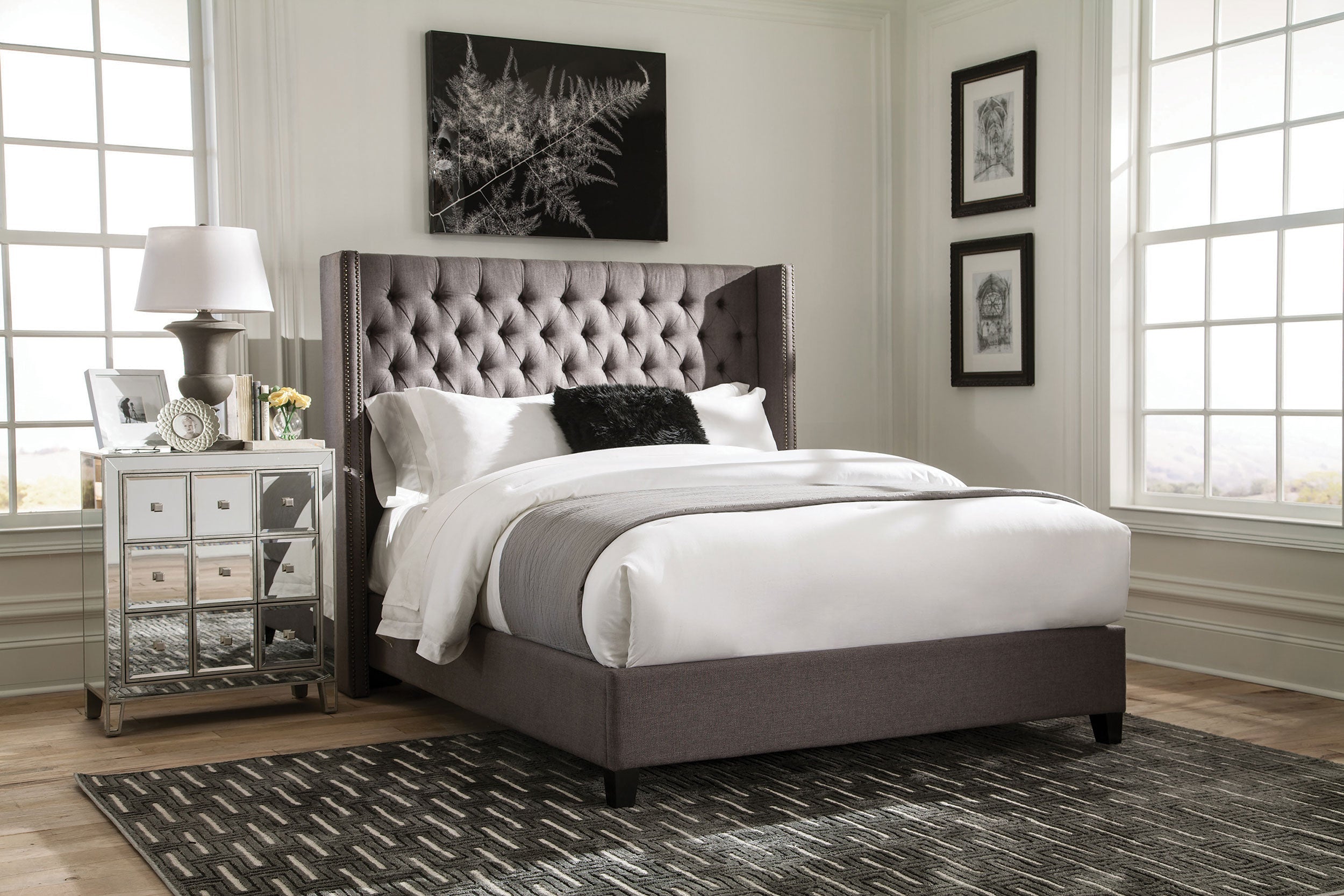 Bancroft Demi-wing Upholstered Bed Grey