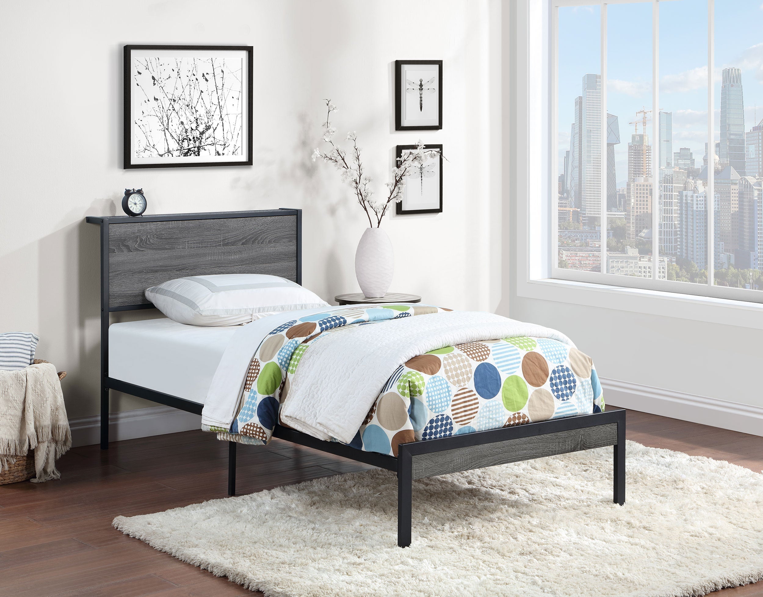 Ricky Platform Bed Grey and Black