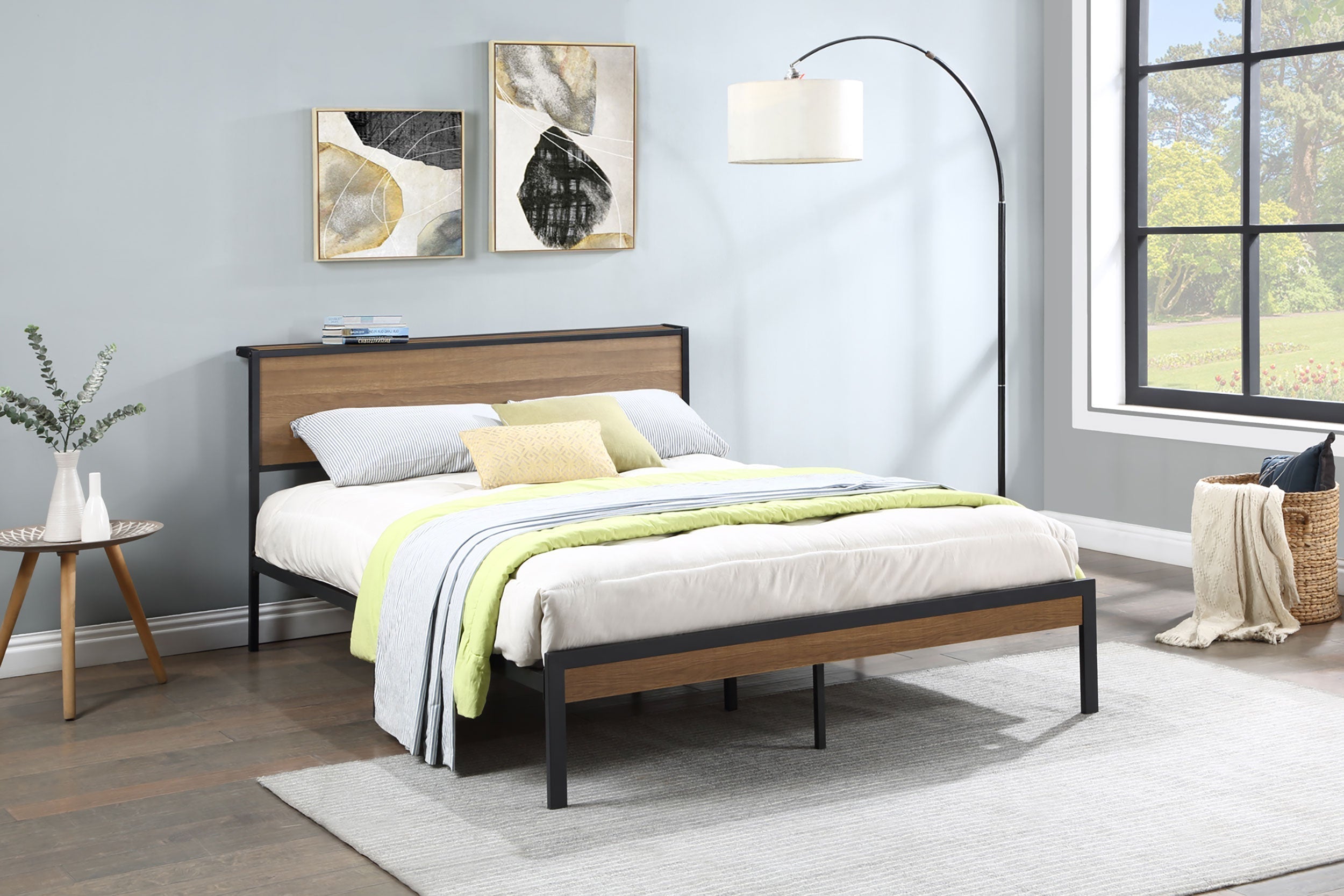 Ricky Platform Bed Light Oak and Black
