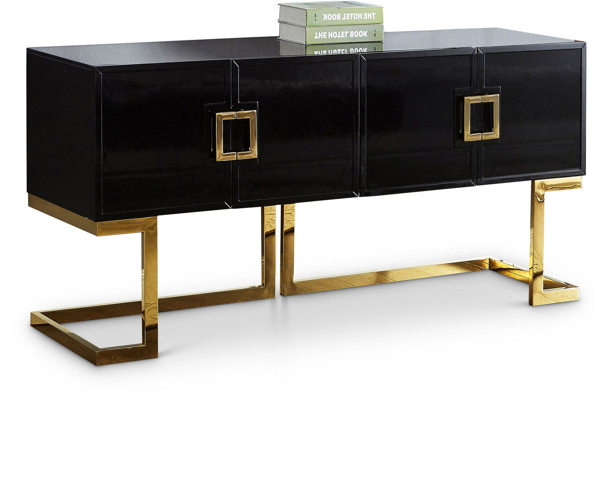 Beth - Lacquer Sideboard — Chrome or Gold Legs - Black / Gold Legs