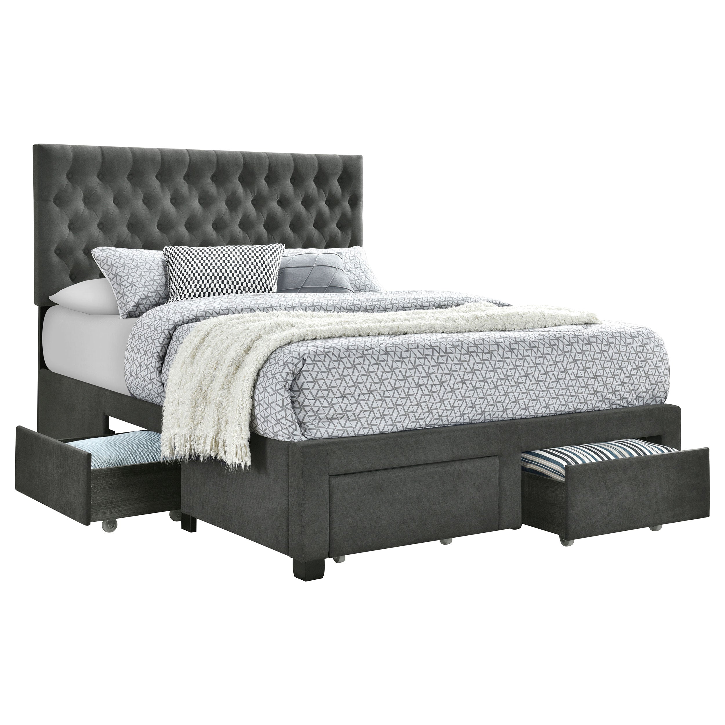 Soledad 4-drawer Button Tufted Storage Bed Charcoal