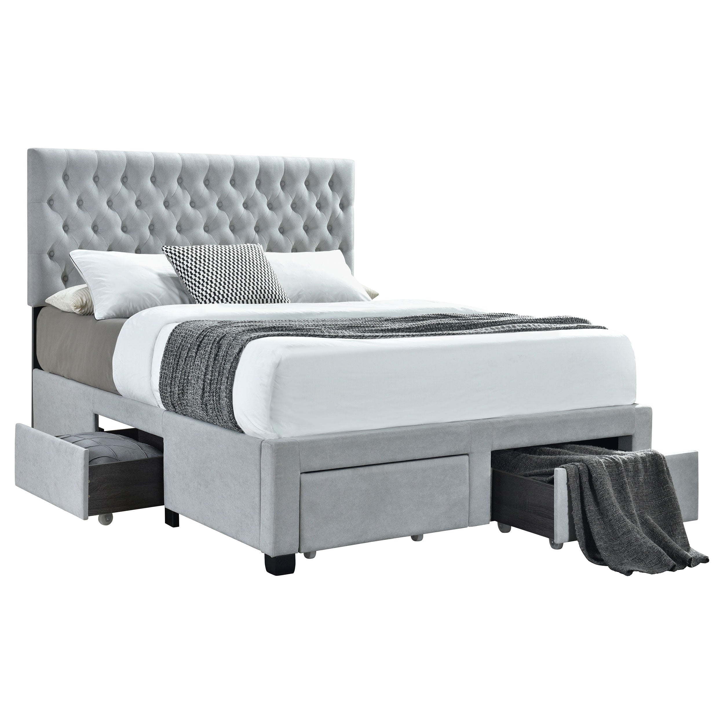 Soledad 4-drawer Button Tufted Storage Bed Light Grey