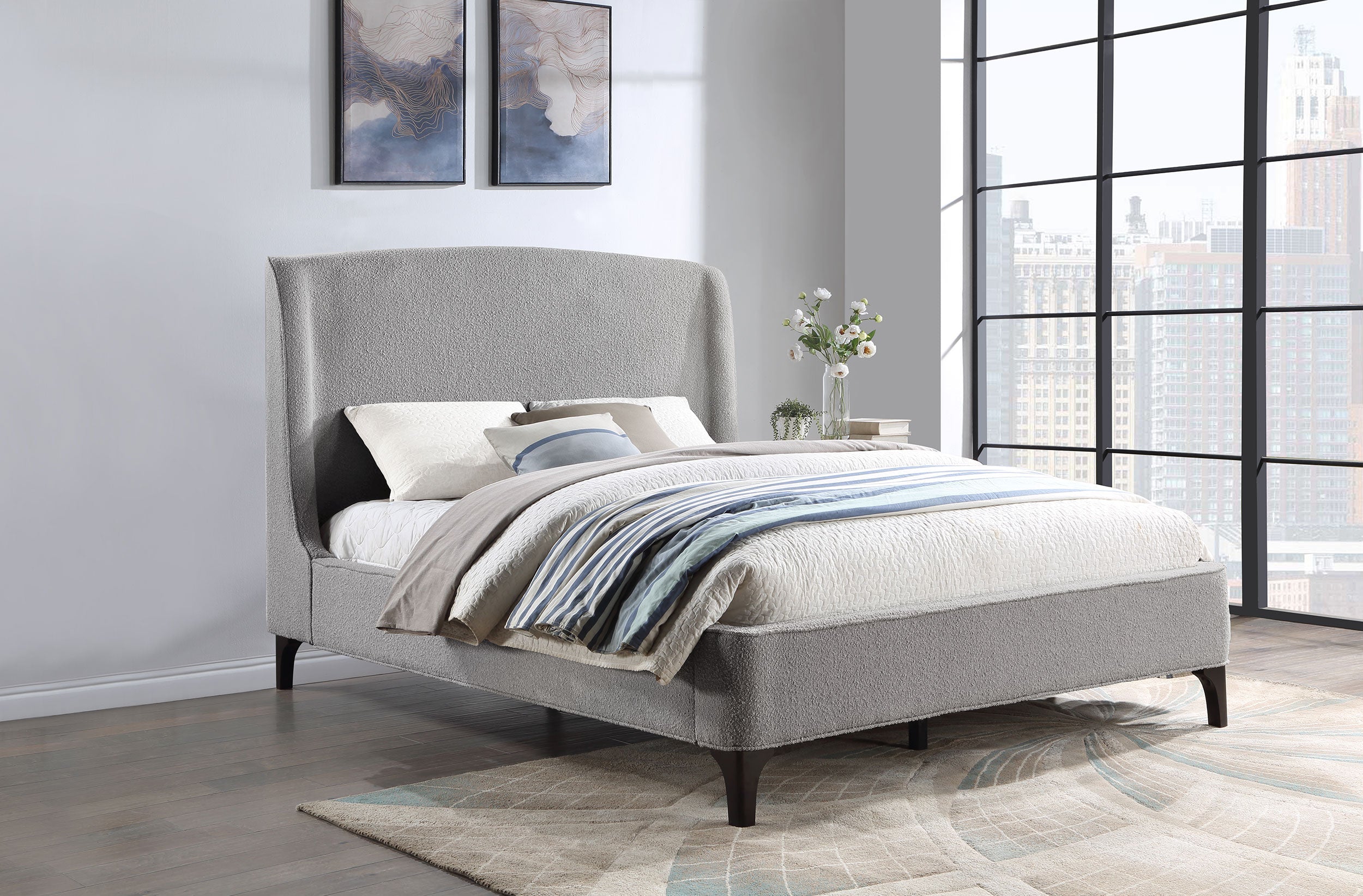 Mosby Upholstered Curved Headboard Platform Bed Light Grey