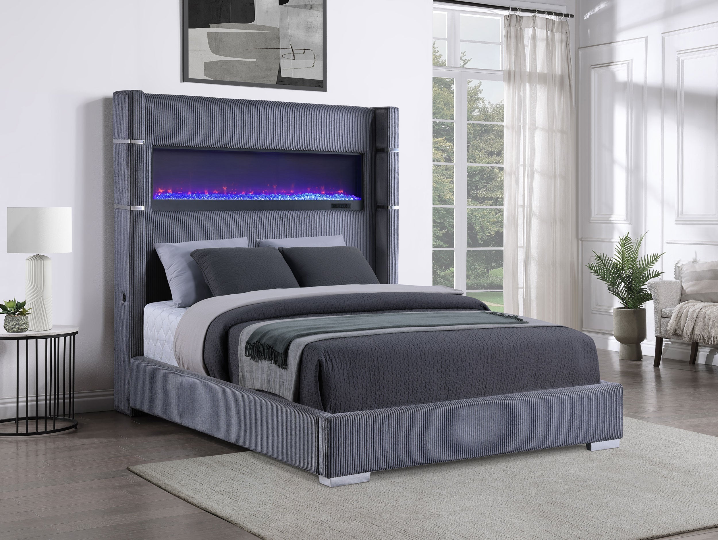 Tisdall 67-inch Upholstered Fireplace Bed Grey