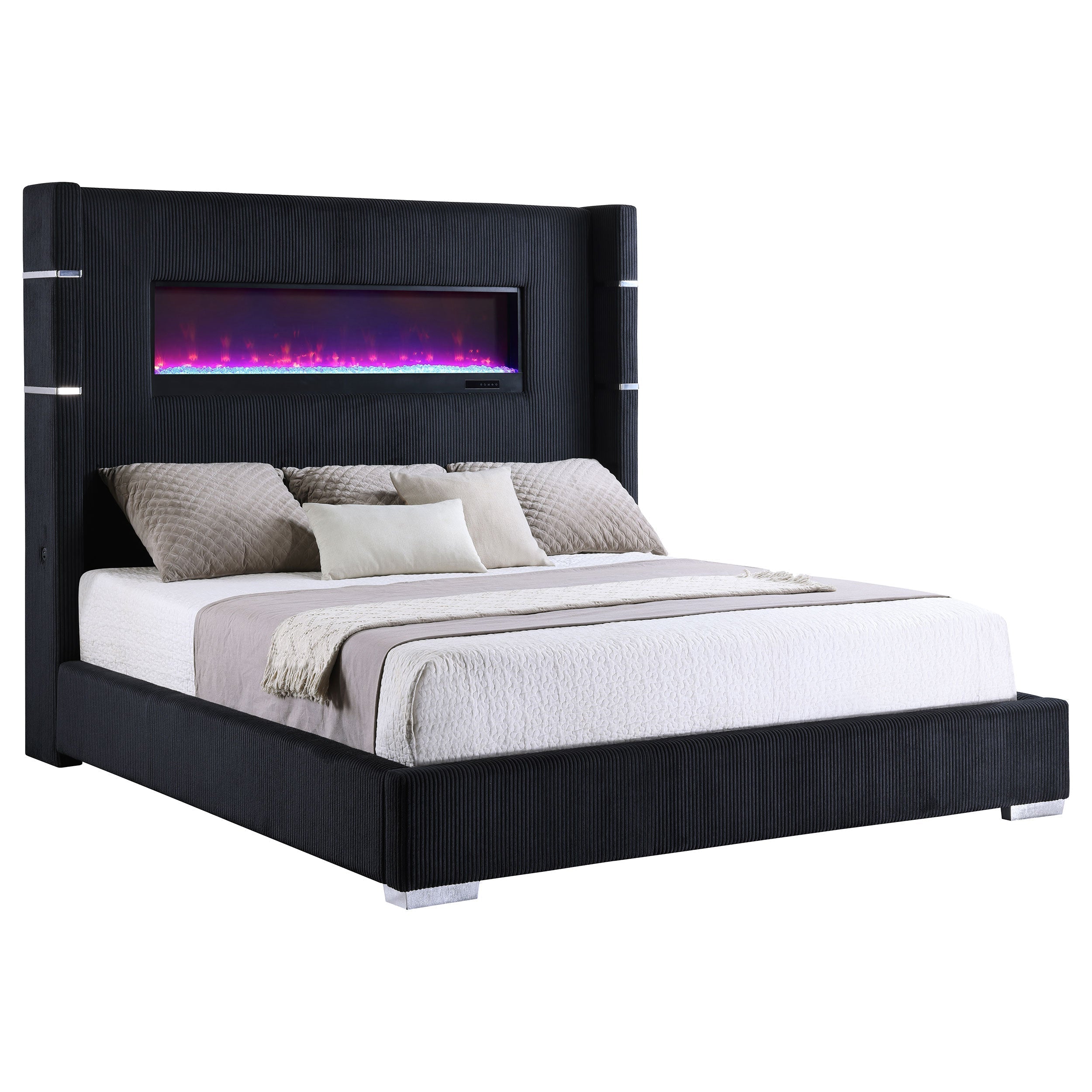 Tisdall 67-inch Upholstered Fireplace Bed Black