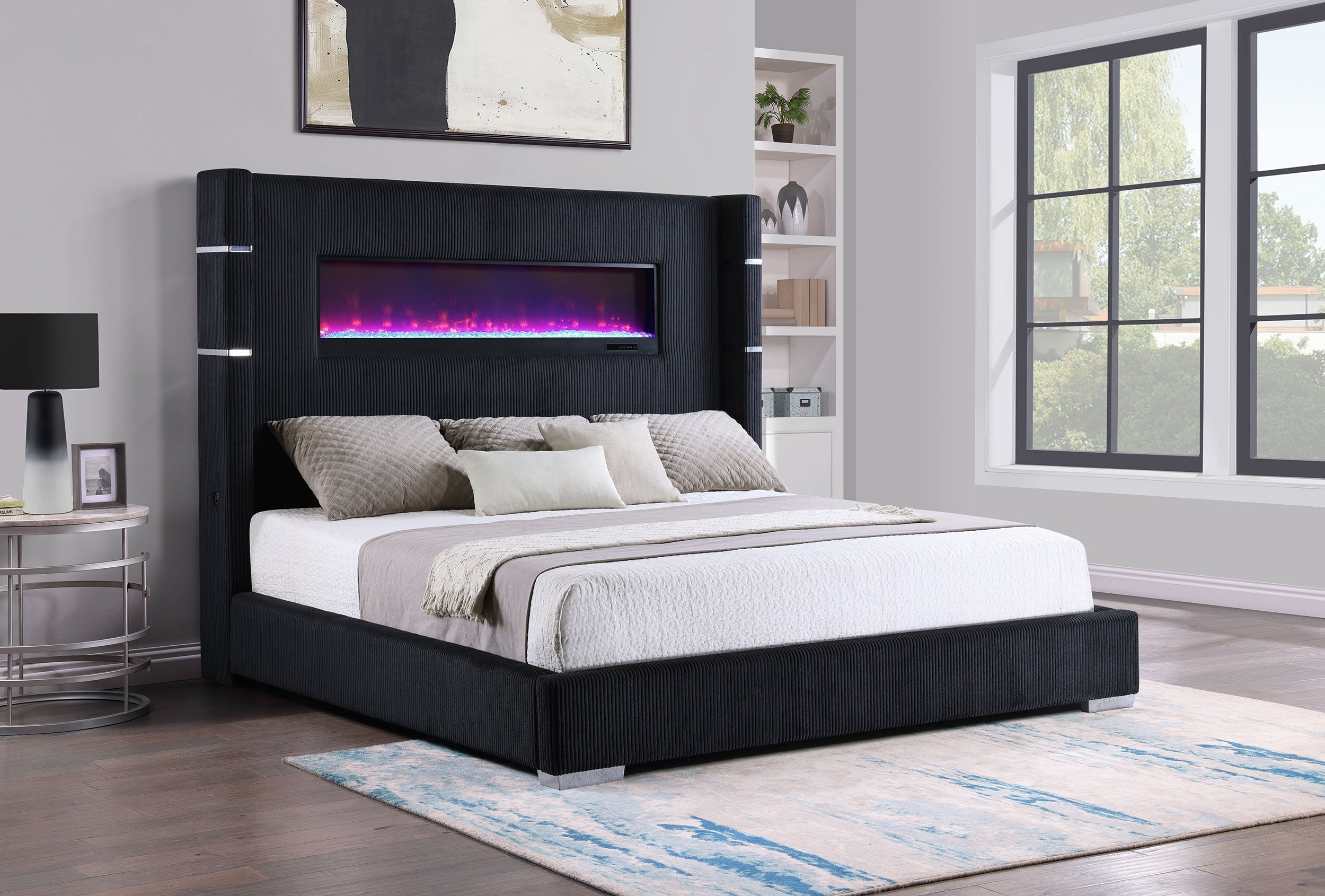 Tisdall 67-inch Upholstered Fireplace Bed Black
